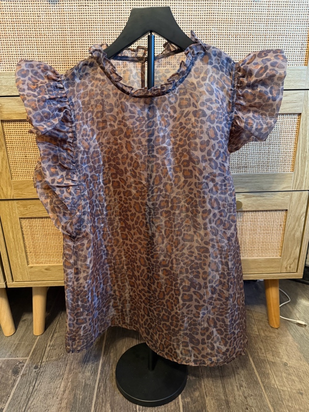 Ruffle Sleeve Leopard Print Blouse - Brown